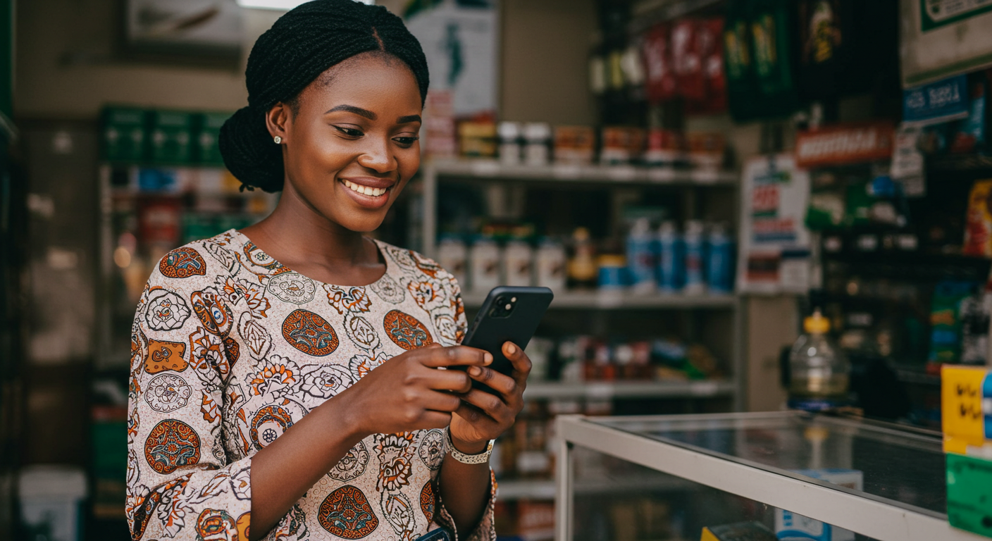 User holding phone in store
